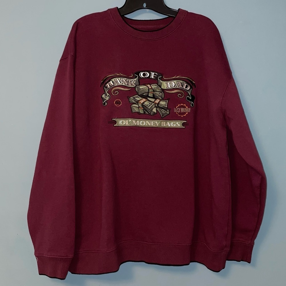CROFT & BARROW Bank Of Dad Ol' Money Bags - Easy Money Red Sweatshirt Size Large